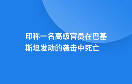 印称一名高级官员在巴基斯坦发动的袭击中死亡
