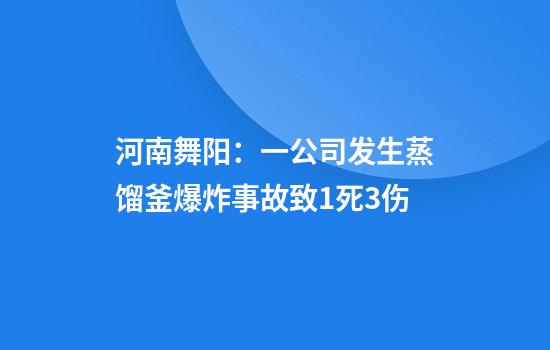 河南舞阳：一公司发生蒸馏釜爆炸事故致1死3伤