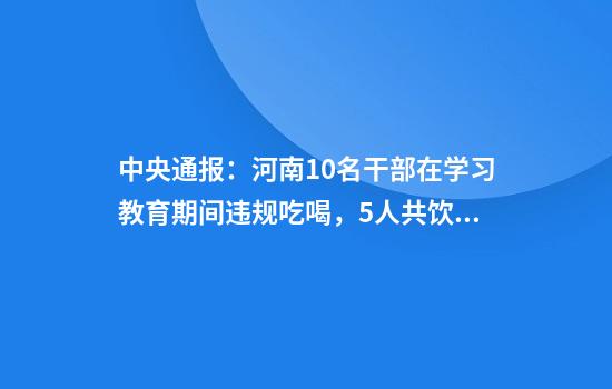 中央通报:河南10名干部在学习教育期间违规吃喝,5人共饮4瓶白酒,1人饮酒后当日下午死亡