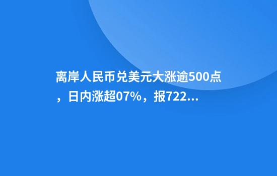 离岸人民币兑美元大涨逾500点，日内涨超0.7%，报7.226